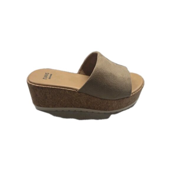 EVANS Tan Wedge Cork Comfort Slide Sandals. Size 9W. Ws324 - Picture 2 of 6